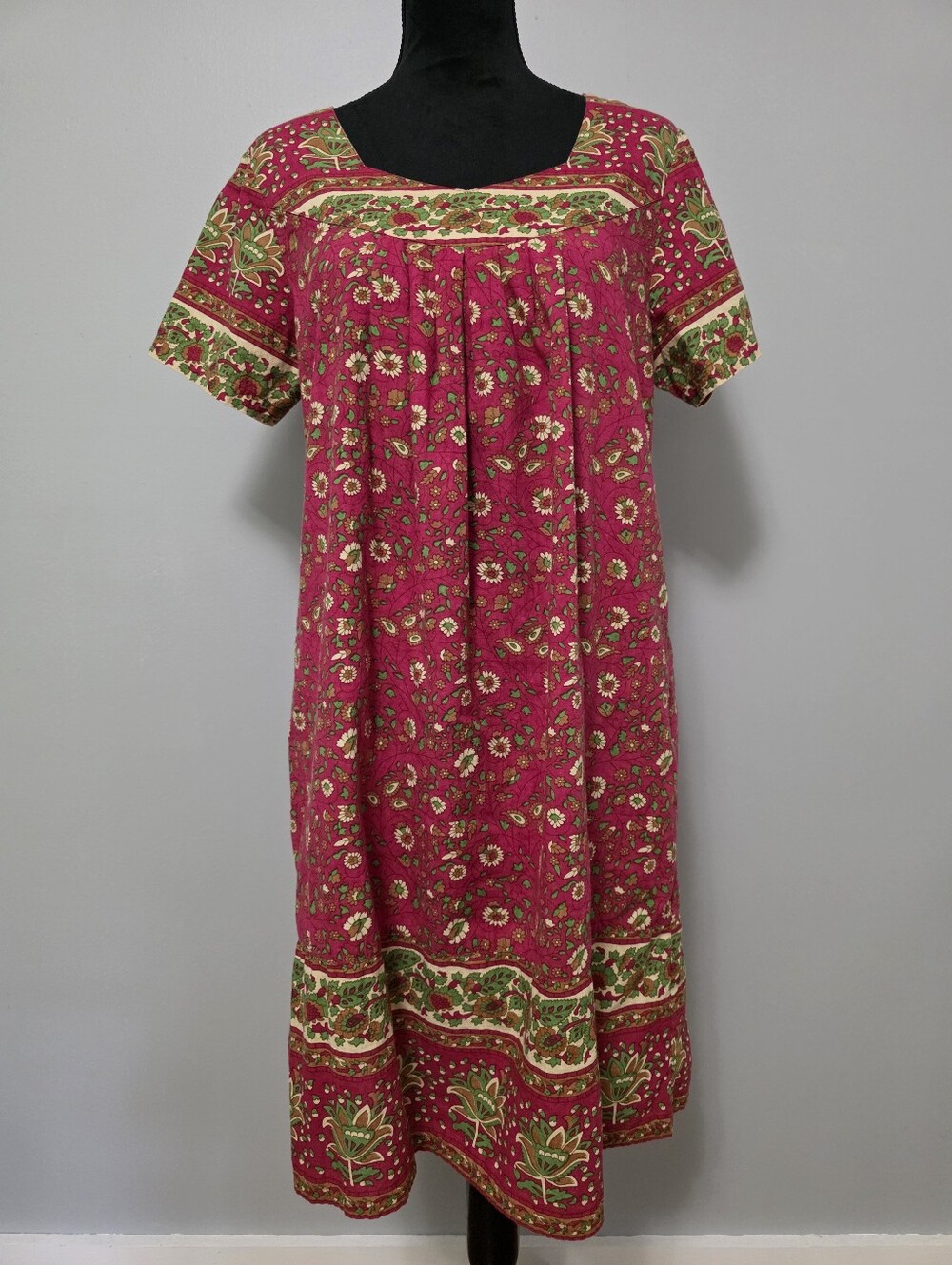 Vermont Country Store Pink Floral Cotton Shift Dress with Pockets Medium